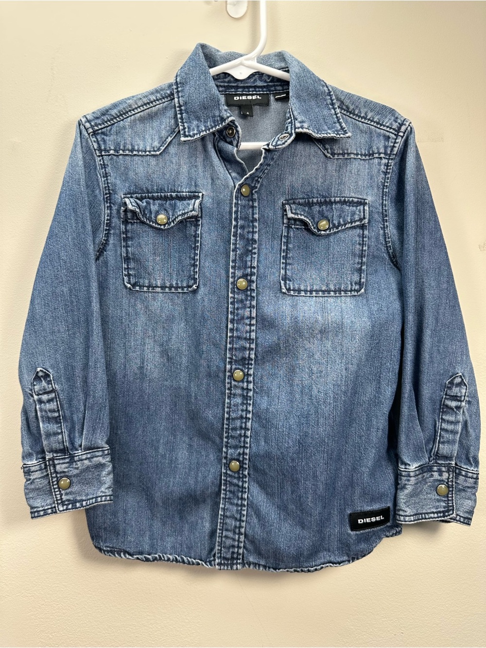 Diesel Blue Washed Denim Shirt, Pearl Snaps, 4T